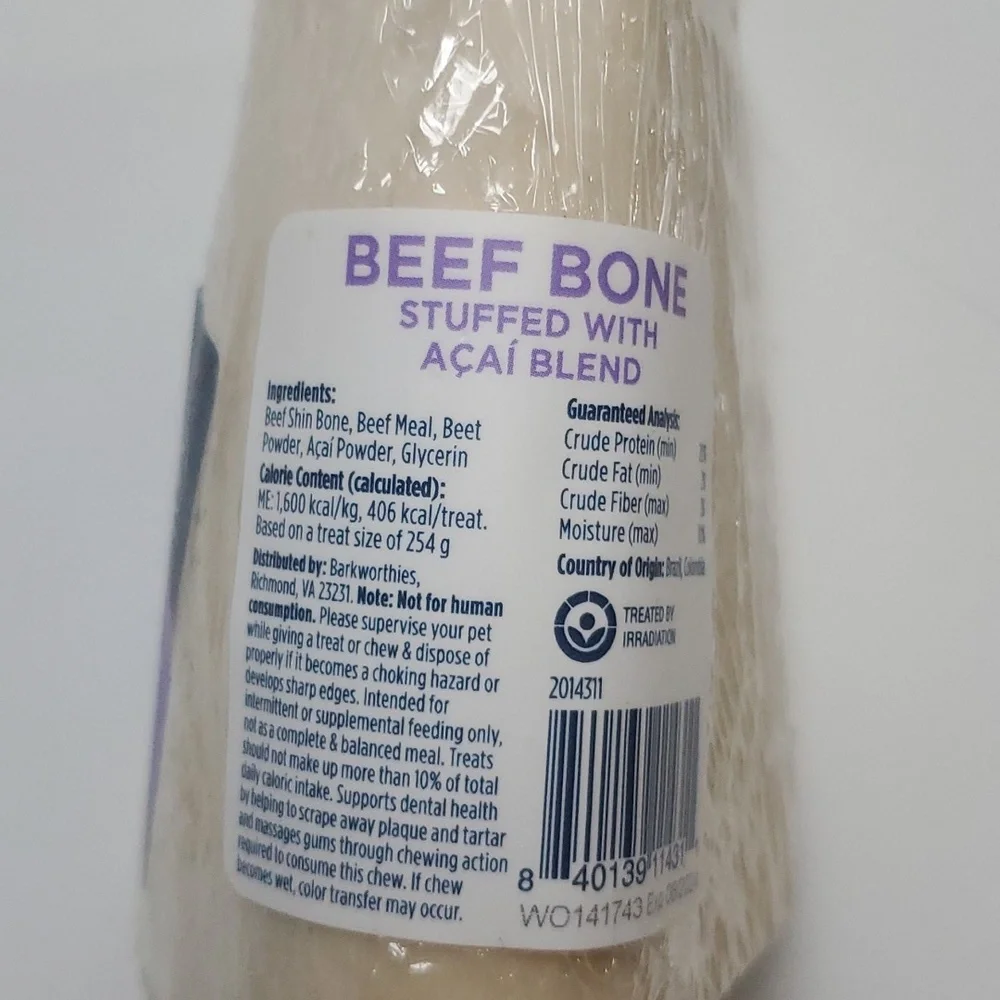 Barkworthies Shin Bone Stuffed with Acai Blend Dog Treat, 3 - 4 in